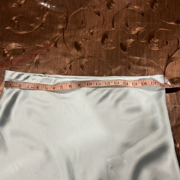 Elegant Light Blue Satin Midi Skirt - Picture 3 of 7